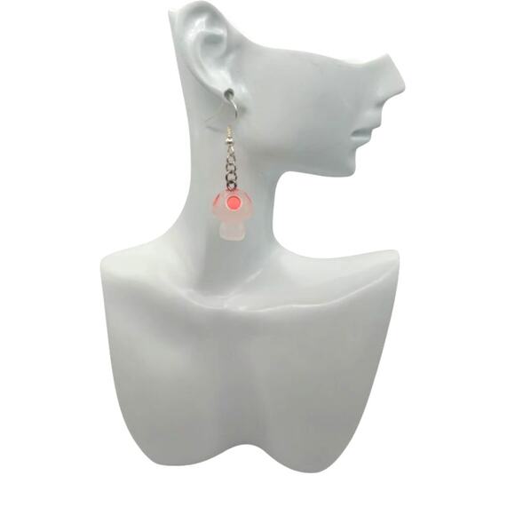 Glow in the Dark Mushroom Earrings Orange – Rave Festival Gamer Style - Picture 2 of 3